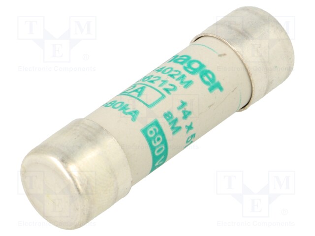 Fuse: fuse; aM; 2A; 690VAC; cylindrical,industrial; 14x51mm