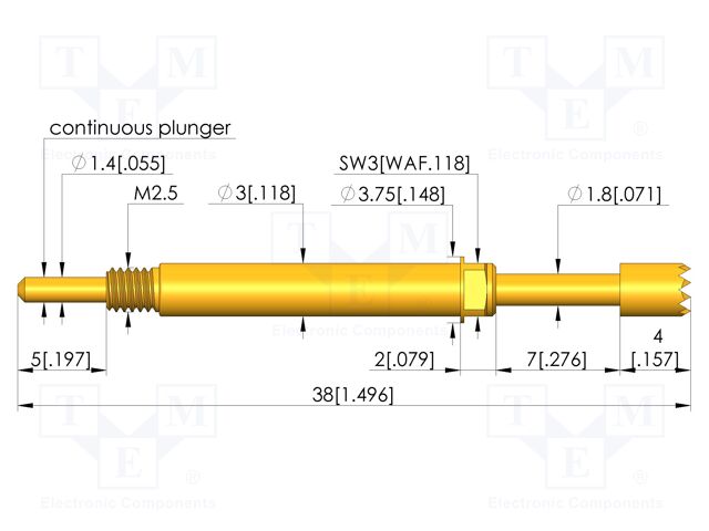 Test needle; Spring compression: 5.6mm; 7mm; 8A; CuBe; gold-plated