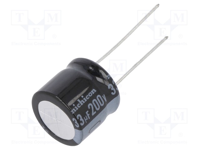 Capacitor: electrolytic; THT; 33uF; 200VDC; Ø16x15mm; Pitch: 7.5mm