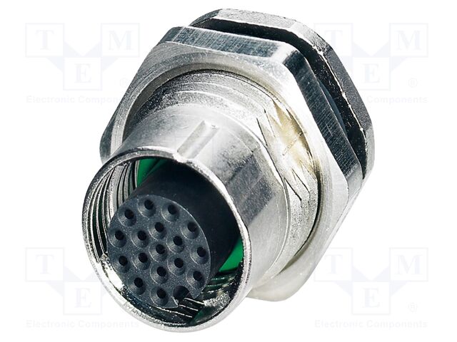 Connector: M12; socket; PIN: 17; female; 30V; straight; THT; A code