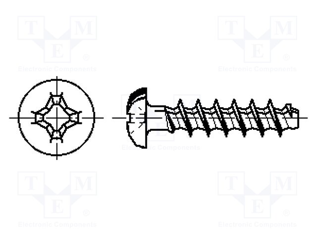 Screw; for plastic; 3x18; Head: button; Phillips; steel; zinc