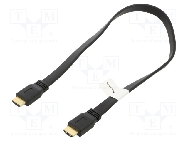 Cable; HDMI 2.0,flat; HDMI plug,both sides; PVC; 0.5m; black