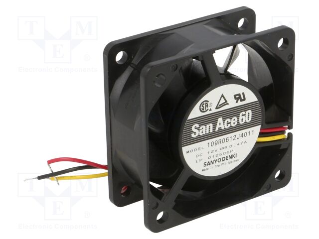 Fan: DC; axial; 12VDC; 60x60x25mm; 63.6m3/h; 44dBA; ball bearing