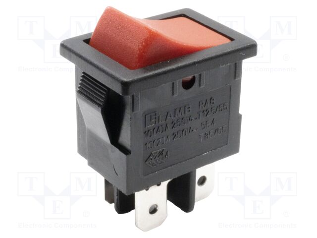 ROCKER; DPST; Pos: 2; OFF-ON; 10A/250VAC; red; Rcont max: 35mΩ; RA8