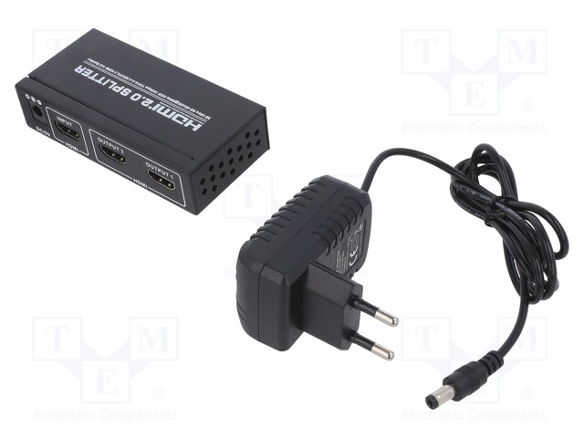 Splitter; HDMI 2.0; Colour: black; Input: DC socket,HDMI socket