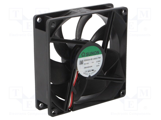 Fan: DC; axial; 12VDC; 92x92x25mm; ball bearing