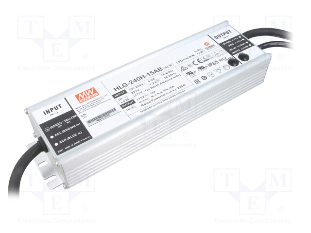Power supply: switched-mode; LED; 225W; 15VDC; 14÷16VDC; 7.5÷15A