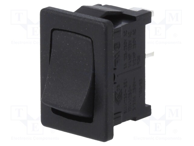 ROCKER; SPST; Pos: 2; ON-OFF; 10A/250VAC; black; IP40; none; 100mΩ