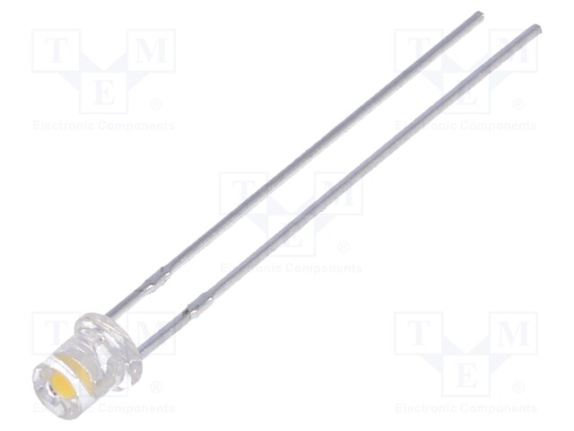 LED; 3mm; white warm; 780÷1300mcd; 100°; Front: flat; 3000(typ)K