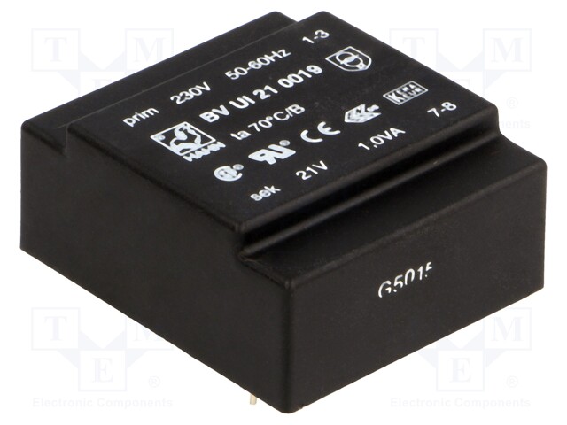 Transformer: encapsulated; 1VA; 230VAC; 21V; 47mA; Mounting: PCB