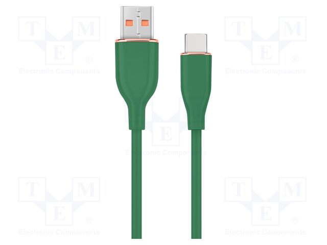 Cable; USB 2.0; USB A plug,USB C plug; 1.5m; green; 480Mbps; 2.1A