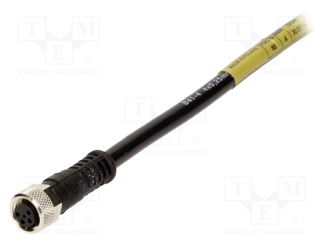 Connector: M8; female; PIN: 4; straight; with lead; plug; 3A; 30V