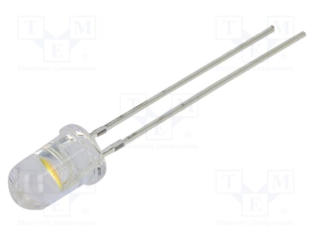 LED; 5mm; white warm; 8400÷10000mcd; 90°; Front: convex; 2.7÷3VDC