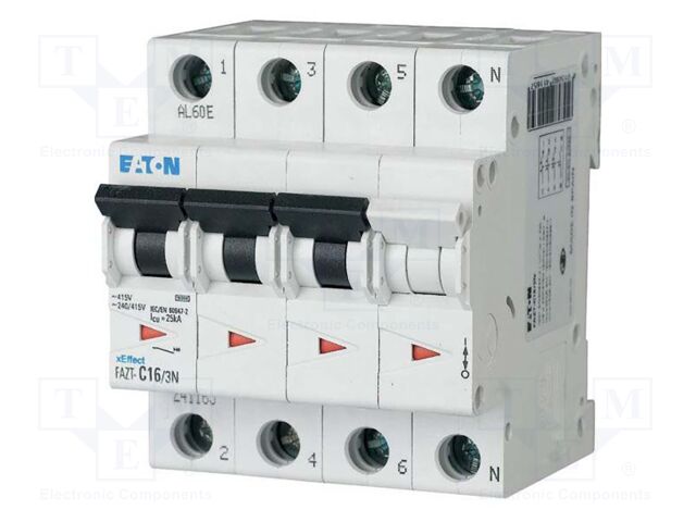Circuit breaker; 230/400VAC; Inom: 16A; Poles: 3+N; Charact: D; 25kA
