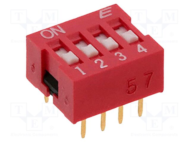 DIP SWITCH, 4POS, SPST, SLIDE, TH