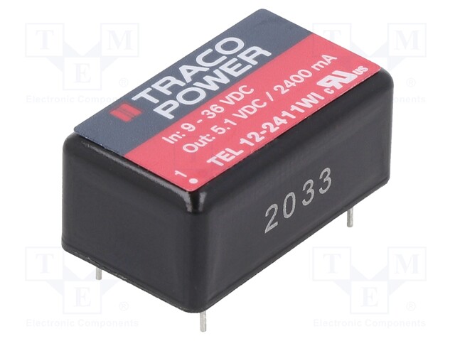 Converter: DC/DC; 12W; Uin: 9÷36V; Uout: 5.1VDC; Iout: 2400mA; DIP16