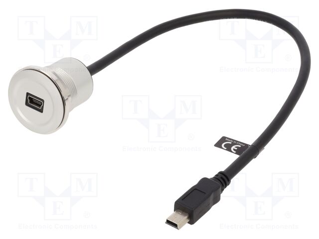 Cable; USB 2.0; USB B mini socket,USB B mini plug; 0.3m; black