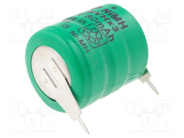 Re-battery: Ni-MH; 3.6V; 80mAh; Leads: 2pin; Ø16x18mm