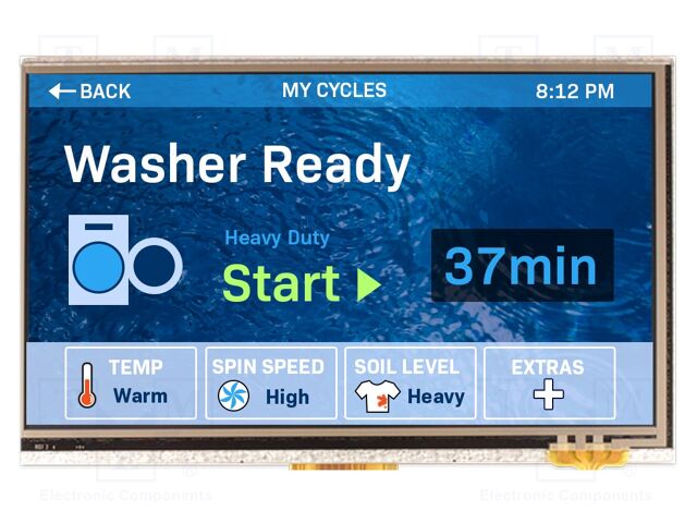 Display: TFT; 800x480; Illumin: LED; Window dimensions: 155x86.6mm