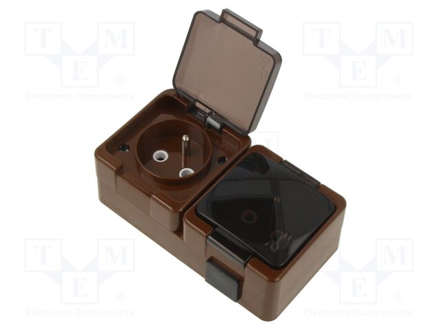 Connector: AC supply; socket; 2P+PE; 250VAC; 16A; brown; wall mount