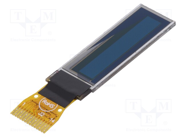 Display: OLED; graphical; 0.84"; 96x16; Dim: 29.1x9.2x1.3mm; white