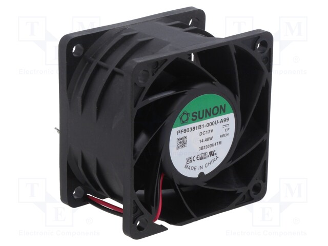Fan: DC; axial; 12VDC; 60x60x38mm; 102.96m3/h; 67.7dBA; Len: 3m