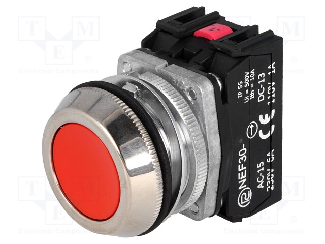 Switch: push-button; Stabl.pos: 1; NC + NO; 30mm; red; IP56; Pos: 2