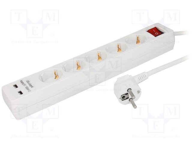 Plug socket strip: protective; Sockets:7; 230VAC; 16A; 1.4m; IP20