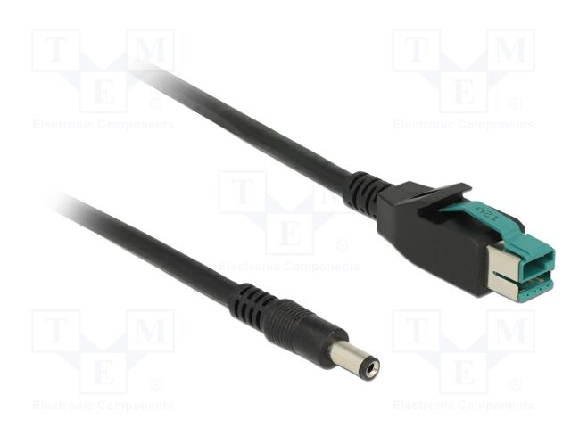 Cable; DC 5,5/2,1 plug,PoweredUSB plug; 2m; black; straight; 12V