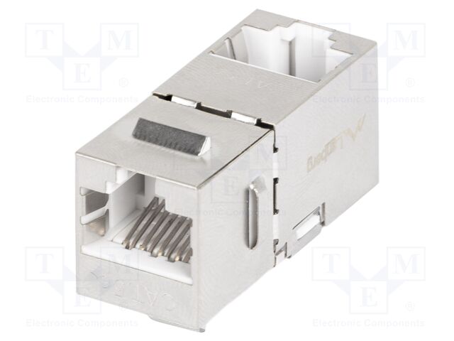 RJ 45 coupler; silver; Cat: 5/5e; RJ45 socket,both sides; 8p8c