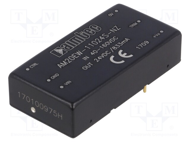 Converter: DC/DC; 20W; Uin: 40÷160V; 24VDC; Iout: 833mA; 2"x1"; 28g