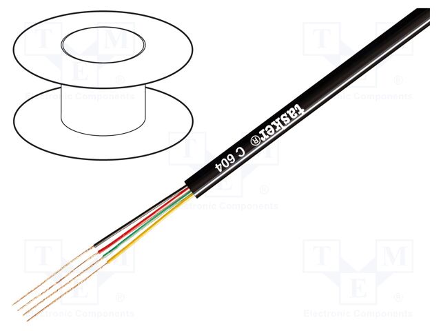 Wire; 4x0.08mm2; stranded; 0.08mm2; OFC; PVC; black; 2.4x4.8mm; flat