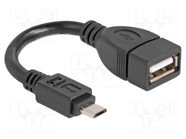 Cable; OTG,USB 2.0; USB A socket,USB B micro plug; 0.11m; black