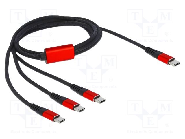 Cable; USB 2.0; Apple Lightning plug,USB C plug x3; 1m; black