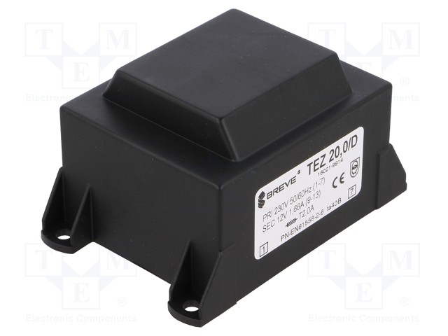 Transformer: encapsulated; 20VA; 230VAC; 12V; 1666.6mA; IP00; 600g