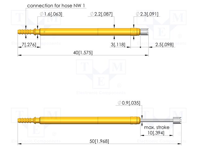 Test needle; Spring compression: 6mm; 10mm; 3A; CuBe; Ø: 2mm; 0.8N