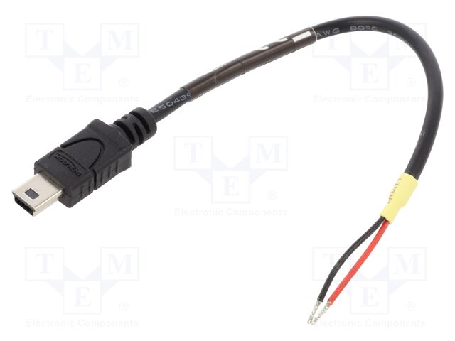 Cable; USB 2.0; wires,USB B mini plug; 100mm; black; 22AWG