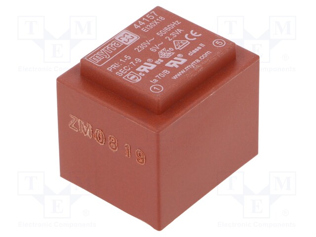 Transformer: encapsulated; 2.3VA; 230VAC; 6V; 383mA; Mounting: PCB