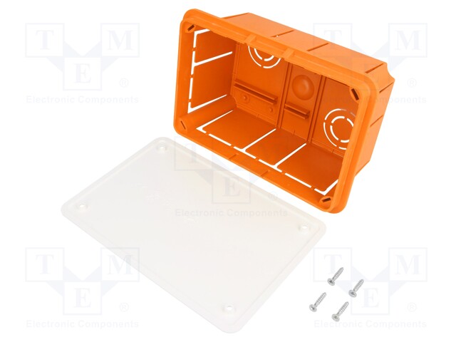 Enclosure: back box; X: 98mm; Y: 153mm; Z: 70mm; plaster embedded