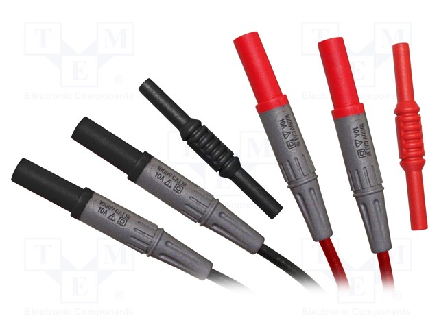 Set of test leads; Inom: 10A; Len: 1m; insulated; black,red