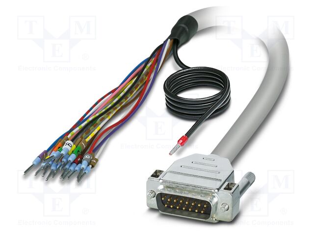 Cable; D-Sub 15pin plug,wires; PVC; Len: 4m; grey; connection 1: 1
