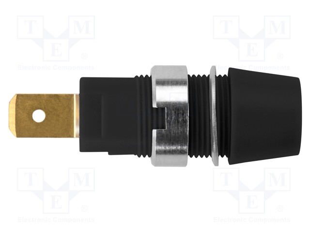 Socket; 4mm banana; 32A; 1kV; black; gold-plated; screw; insulated