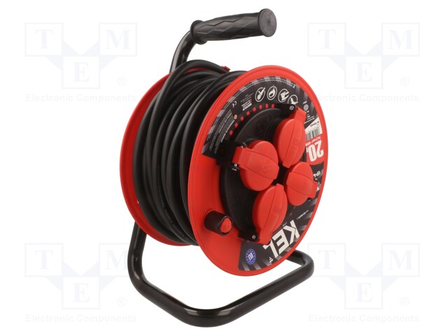 Extension lead; reel; Sockets: 4; rubber; black; 3x2,5mm2; 20m; 16A