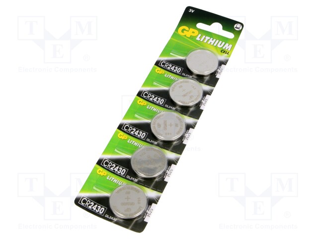 Battery: lithium; 3V; CR2430,coin; Batt.no: 5; Ø24x3mm; 270mAh