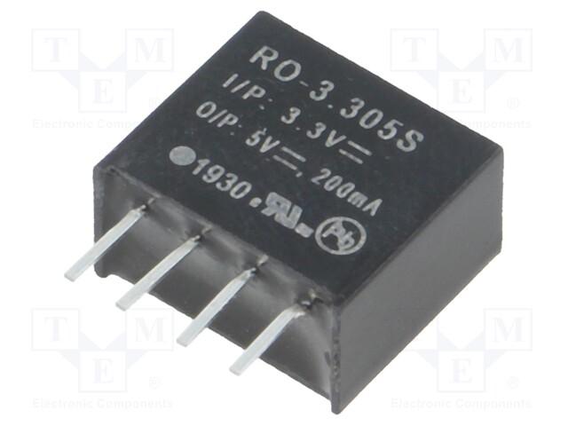 Converter: DC/DC; 1W; Uin: 2.97÷3.63V; Uout: 5VDC; Iout: 200mA; SIP4
