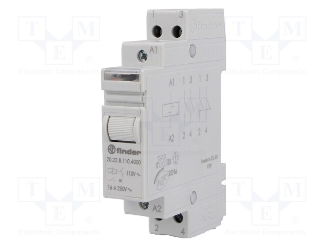 Relay: installation; bistable; NO x2; 110VAC; Mounting: DIN; 16A