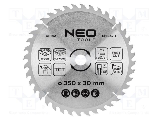 Circular saw; Ø: 350mm; Teeth: 40; cemented carbide; Øhole: 30mm