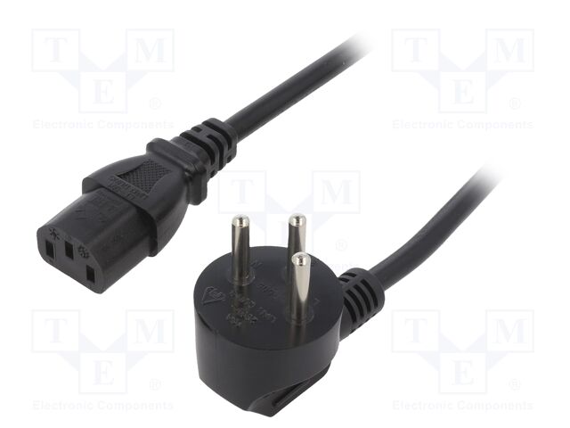 Cable; IEC C13 female,IS1-16P (H) plug angled; PVC; 1m; black