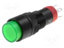 Switch: push-button; Pos: 2; SPDT; 0.5A/250VAC; 1A/24VDC; green