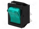 ROCKER; DPST; Pos: 2; OFF-ON; 16A/250VAC; green; neon lamp 250V
